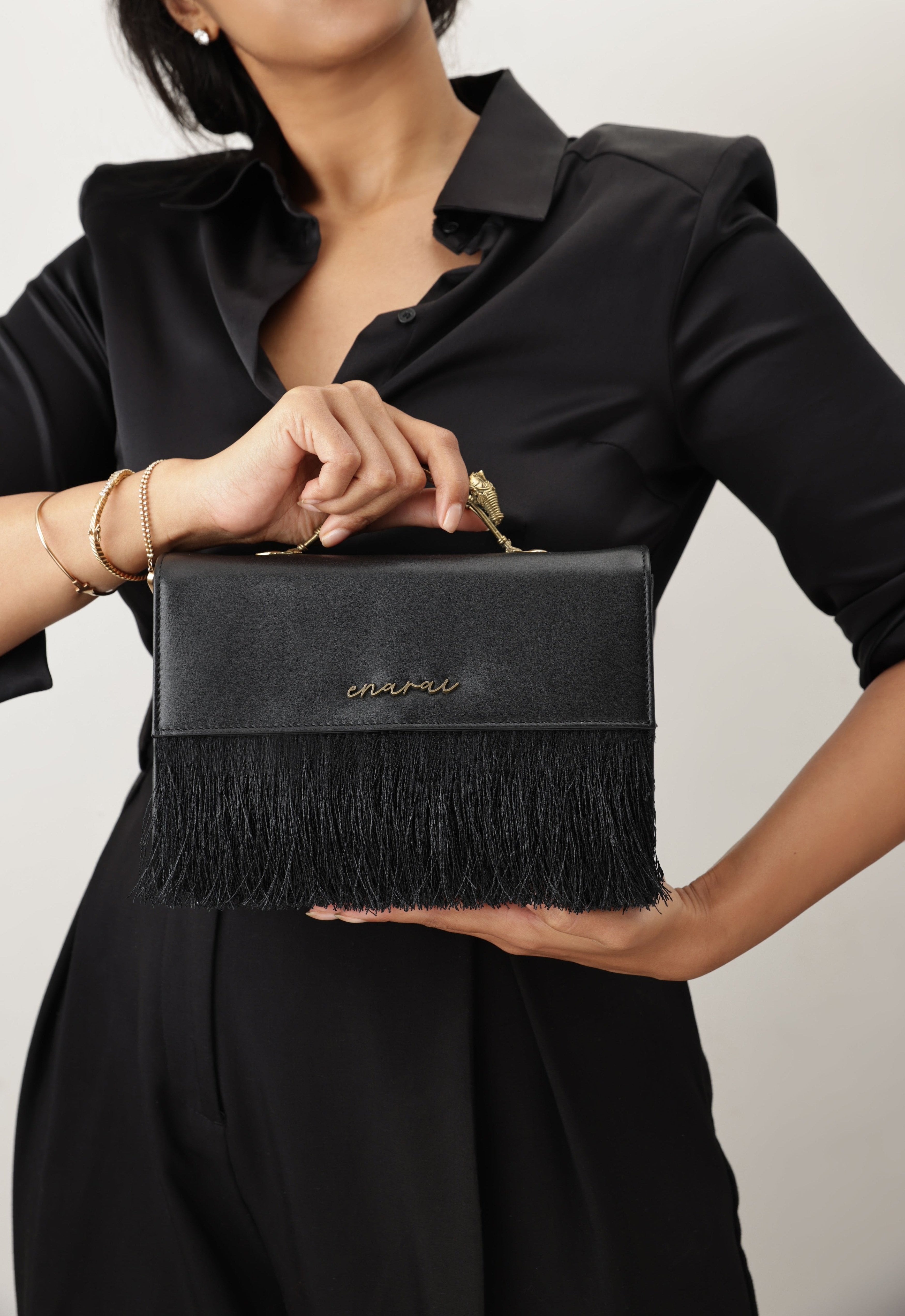 Handcrafted Leather Top Handle Bag with Dokra Detailing – Artisan Luxury