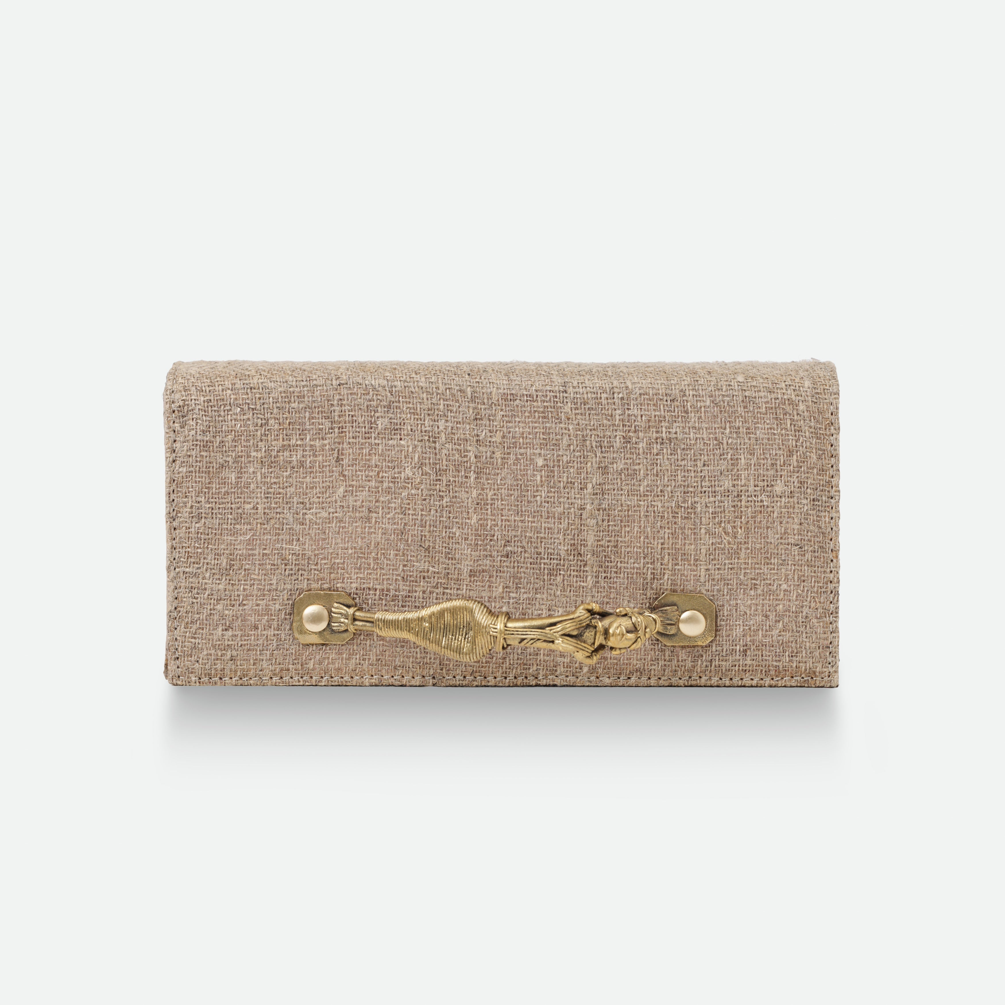 Handwoven Hemp Clutch Bag with Dokra Handle – Sustainable Artisan Craft