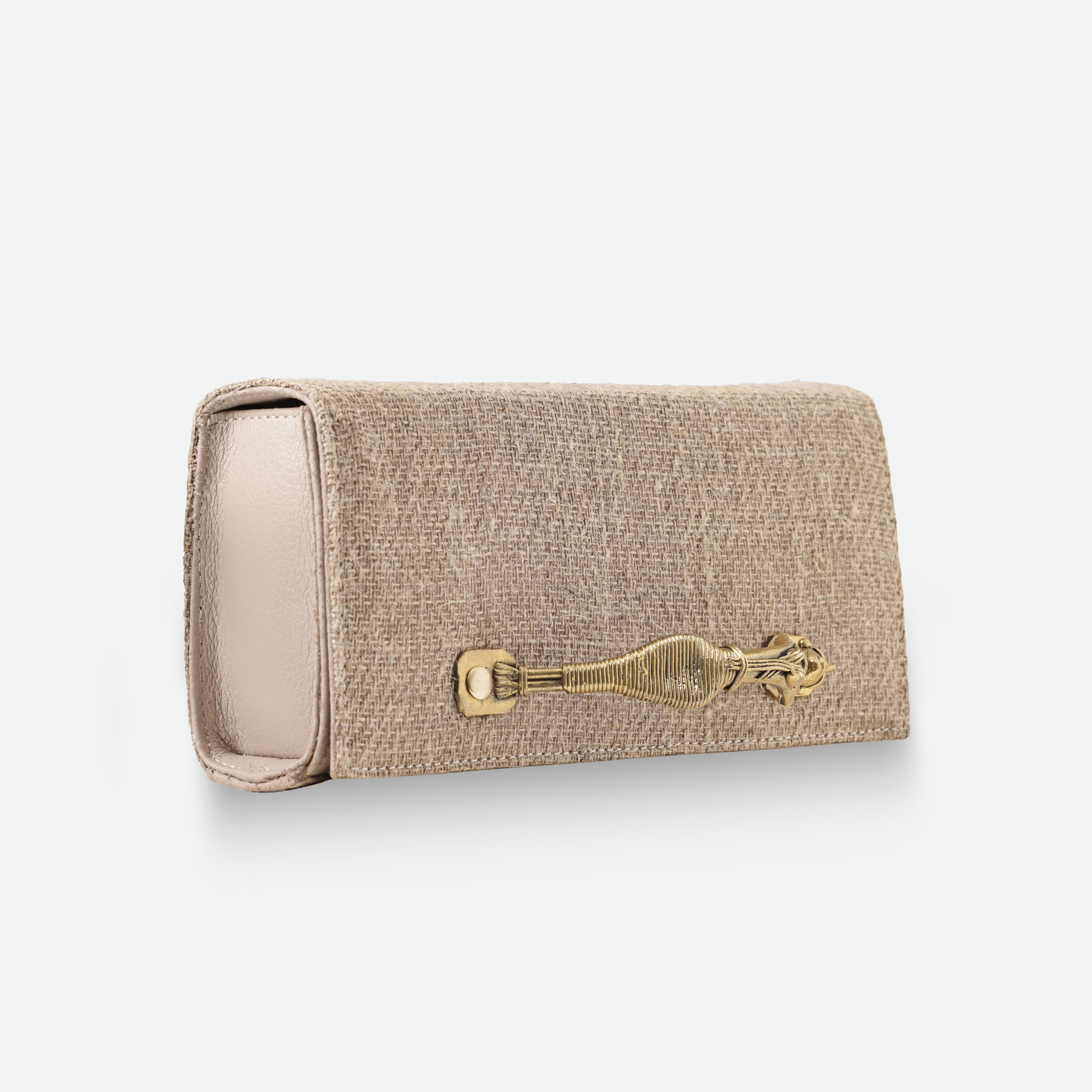 Handwoven Hemp Clutch Bag with Dokra Handle – Sustainable Artisan Craft