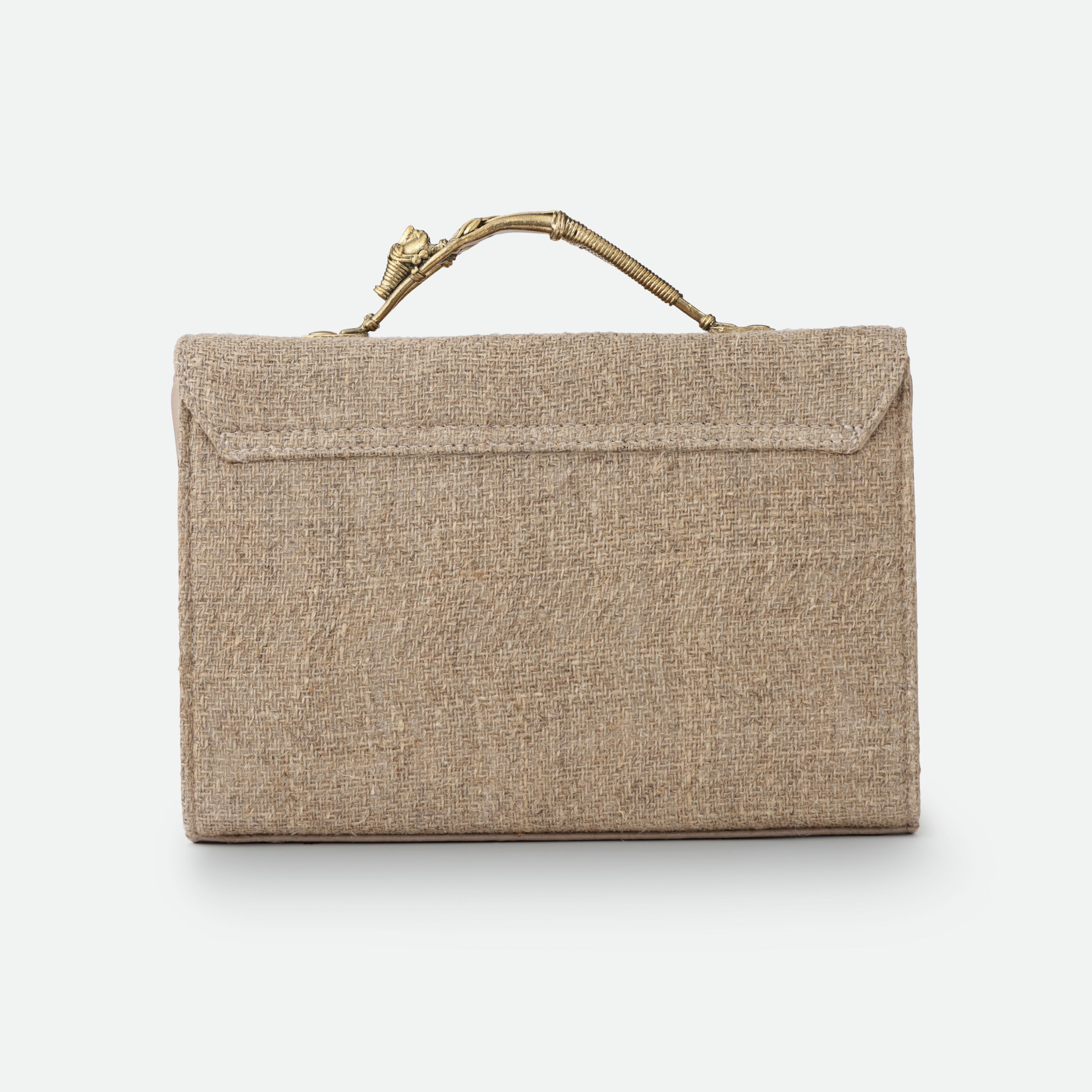 Handwoven Hemp Top Handle Bag with Dokra Detailing – Eco-Friendly Artisan Design