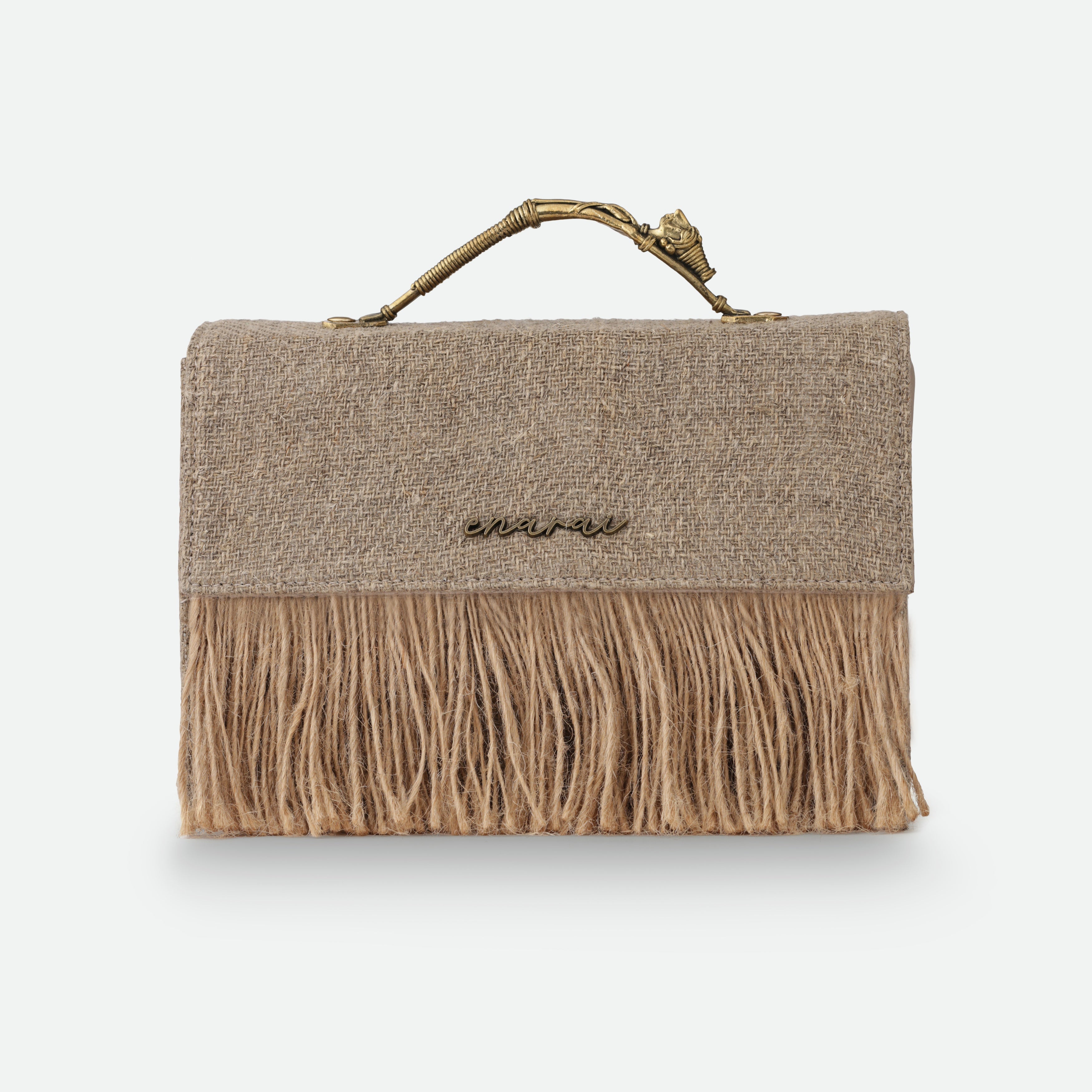 Handwoven Hemp Top Handle Bag with Dokra Detailing – Eco-Friendly Artisan Design