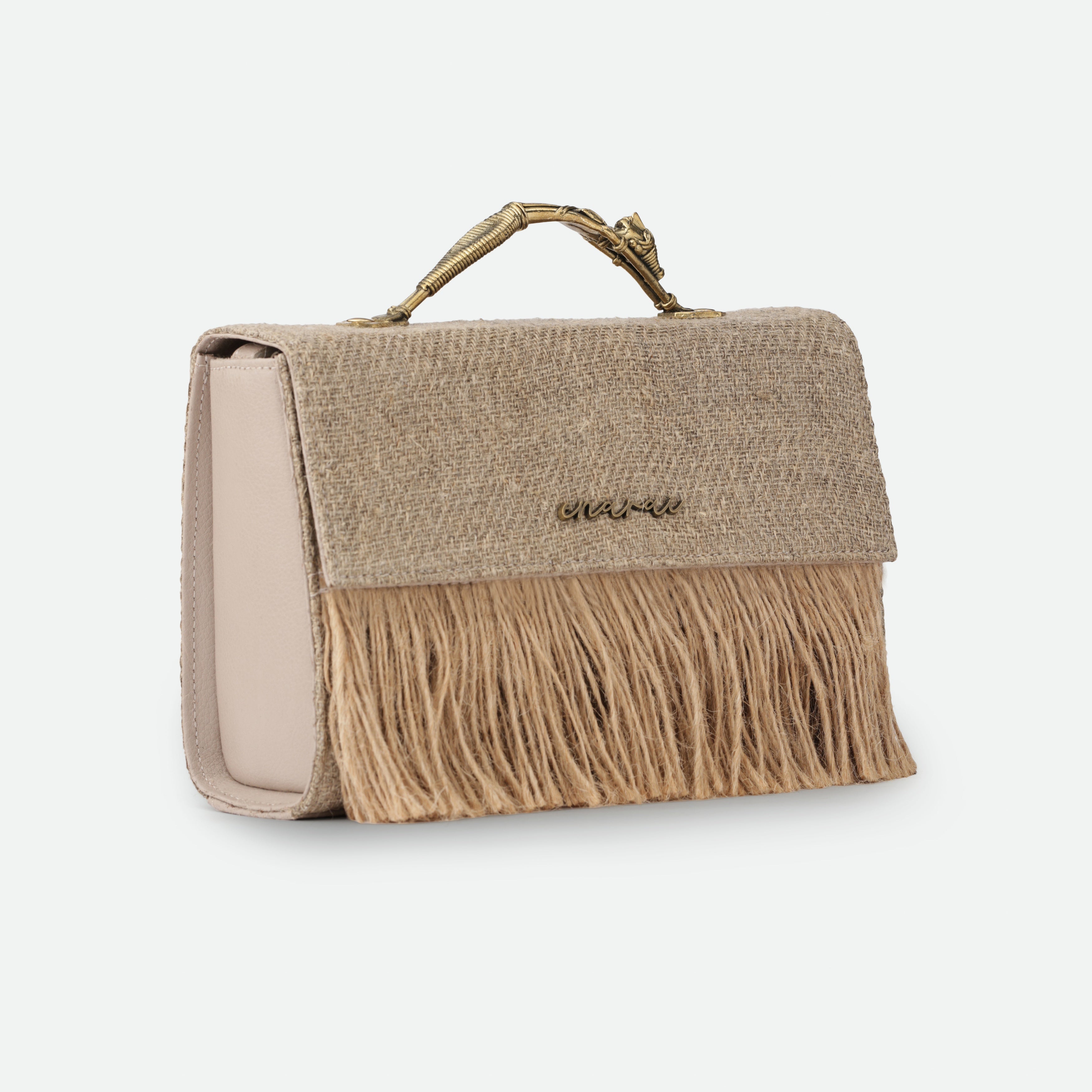 Handwoven Hemp Top Handle Bag with Dokra Detailing – Eco-Friendly Artisan Design