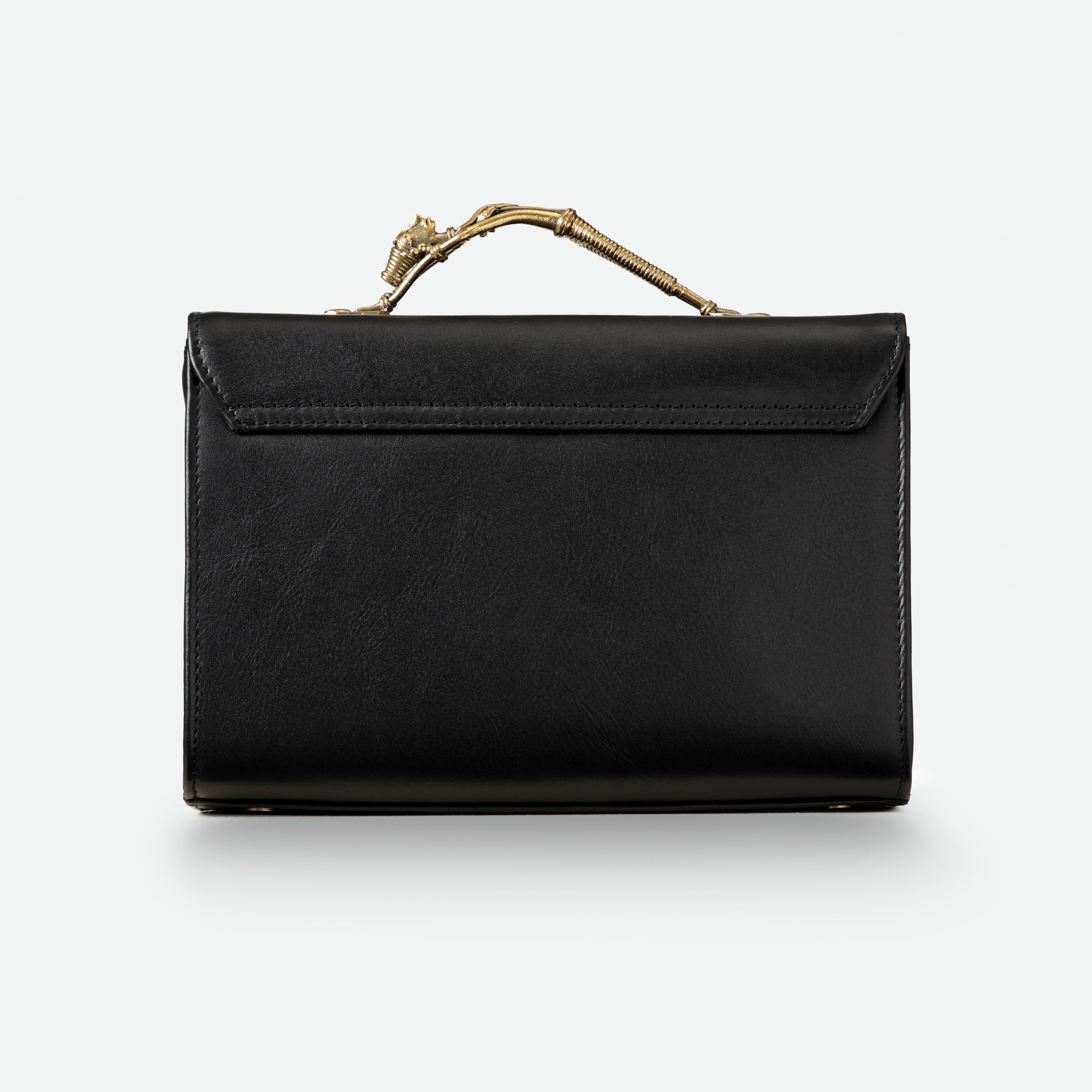 Handcrafted Leather Top Handle Bag with Dokra Detailing – Artisan Luxury